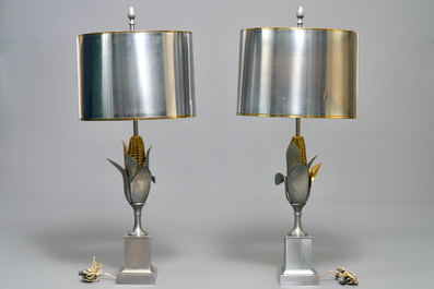 A pair of large signed Maison Charles corn lamps, ca. 1960